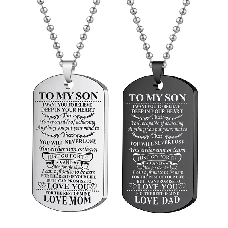 Mens Dog Tag Necklace - Naszyjnik inspiracyjny dla syna, czarno-srebrny, ze