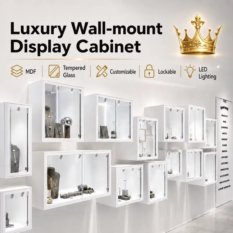 Jewelry And Watches Stores - Niestandardowa biała szafa ekspozycyjna LED montowana