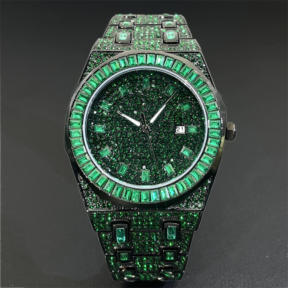 Jewelry Watches For Men - 2024 Hip Hop Zielony Diamentowy Zegarek